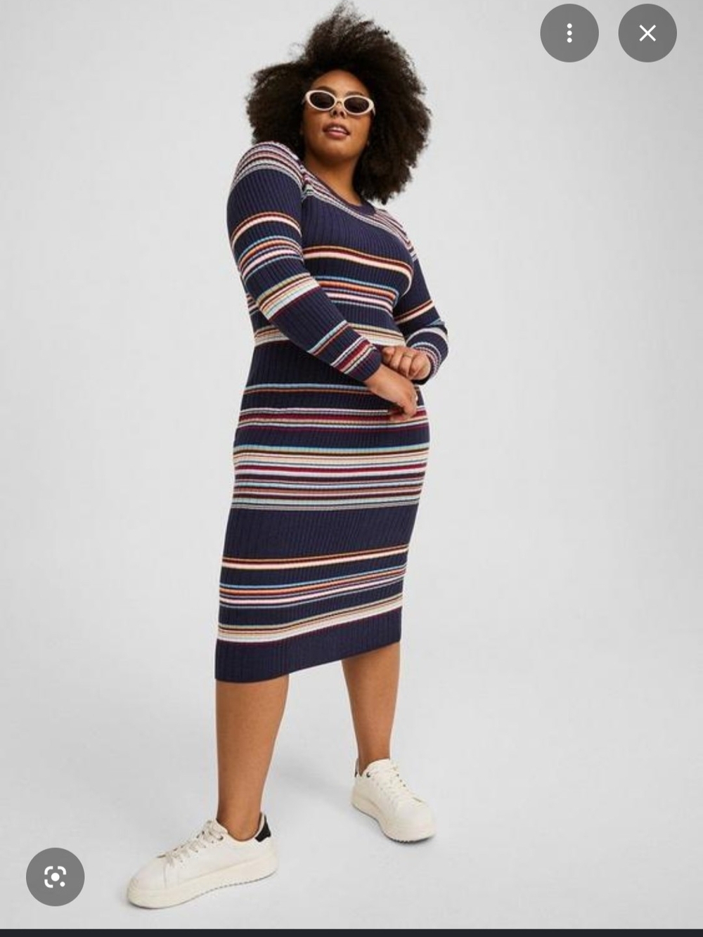 torrid Navy Striped Ribbed Midi Dress